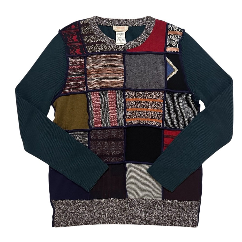 See By Chloe Patchwork Sweater - Green/Multi Sz M - image 2